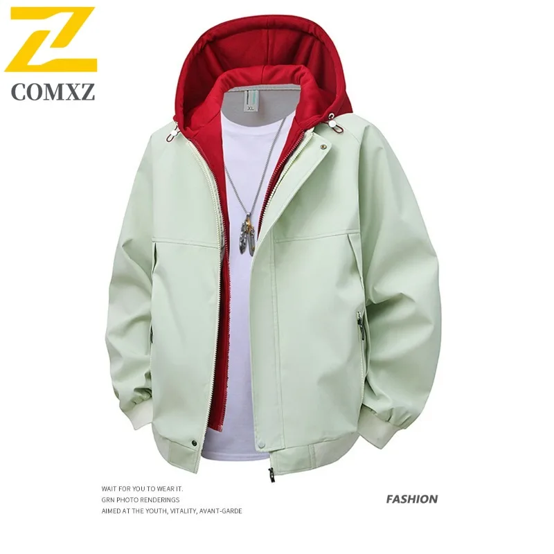 COMXZ 2025 Men Women Unisex Fake Two Piece Hooded Zipper Jacket Spring Autumn High Quality Chenille Loose Fit Coat