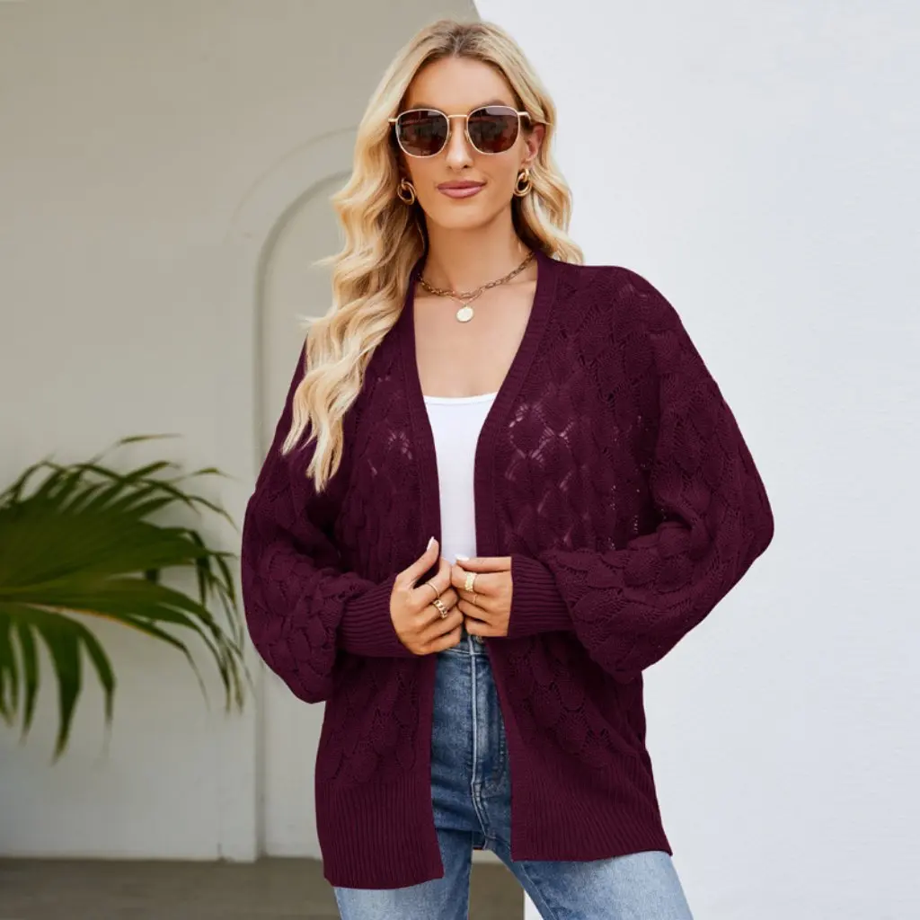 

Women's Loose Lazy Style Mid-Length Knitted Sweater Cardigan Design Hollow Coat Casual Fashion Upperwear