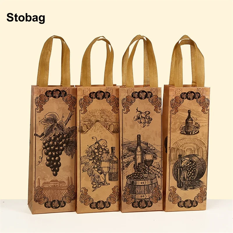 

StoBag 12pcs Non-woven Tote Bags for Red Wine Gift Packaging Fabric Cloth Handbag Waterproof Storage Reusable Pouch Party Favors