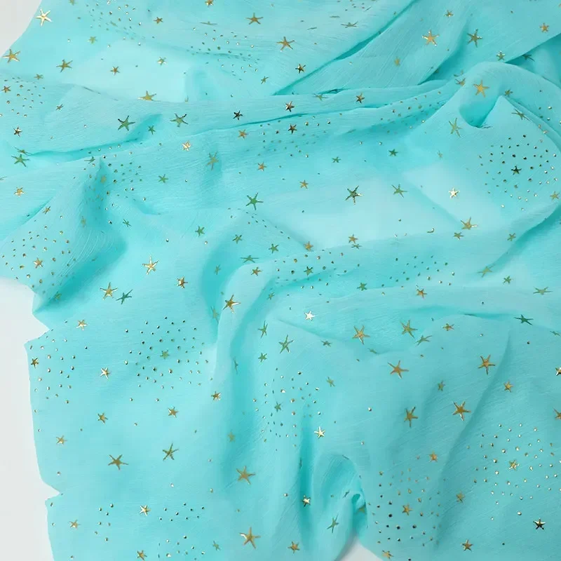 1m Stars Pattern Bronzed Crepe Chiffon Fabric for Sewing Dress DIY Clothes Hanfu Material Hot Stamping Process Stars Pattern