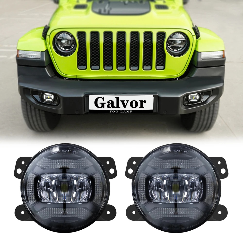 2PCS 4Inch Round Led Fog Lights 30W 6000K White Halo Ring DRL Off Road Fog Lamps For Jeep Wrangler JK TJ LJ Grand Cherokee