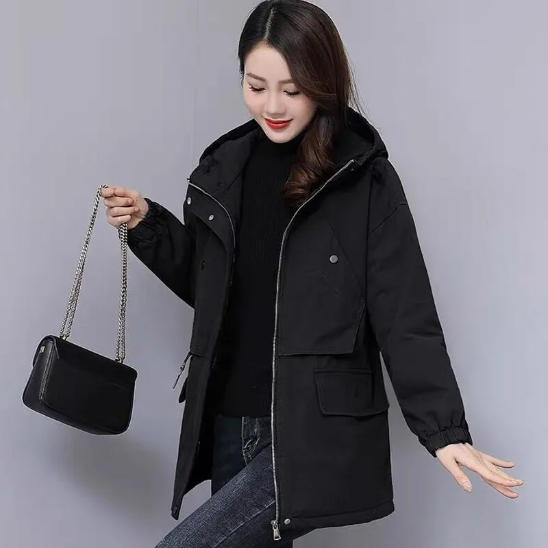 

Женская рабочая одежда, парка, зима 2020, новый стиль, толстое длинное пальто на флисовой подкладке, свободная модная темпераментная куртка