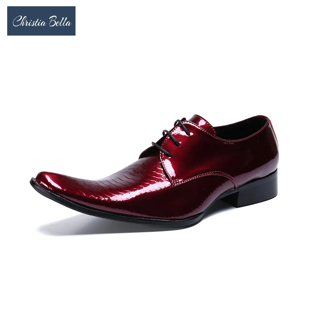 Luxury Red Lacquer Leather Pointed Toe Men Lace Up Shoes Wedding Party Banquet Shoes Elegant Business Big Size Male Formal Shoes