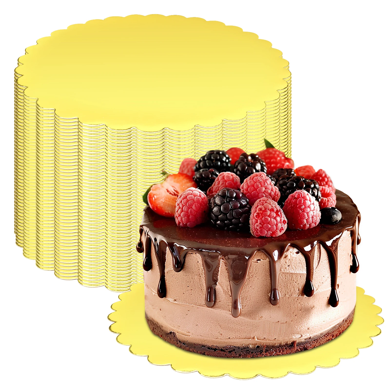 50Pcs Round Cake Base Board 8/10 Inch Corrugated Paper Gold Cake Circle Board Reusable Dessert Display Base Plate for Dessert