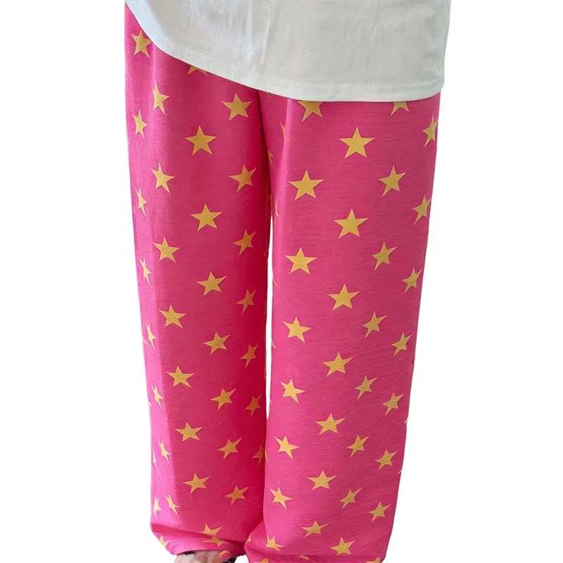 Anime Star Print Loose Pants for Women Casual Elastic Homewear Halloween Cosplay Trousers Blue Pink Yellow Pajama Pants