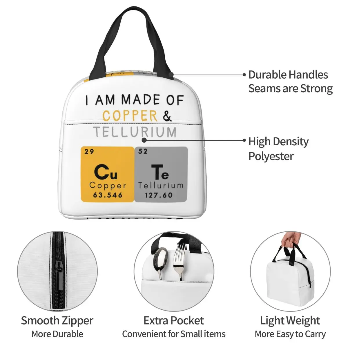 عناصر الجدول الدوري العلوم الكيمياء الكيميائية معزول حقيبة الغداء للنساء الاطفال المحمولة صناديق الطعام صندوق غداء حراري حمل