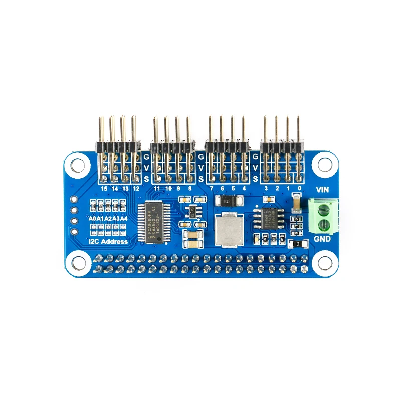 

Raspberry Pi 4B/3B+/Zero W 16-way steering gear driver board PWM driver module curved pin version I2C interface