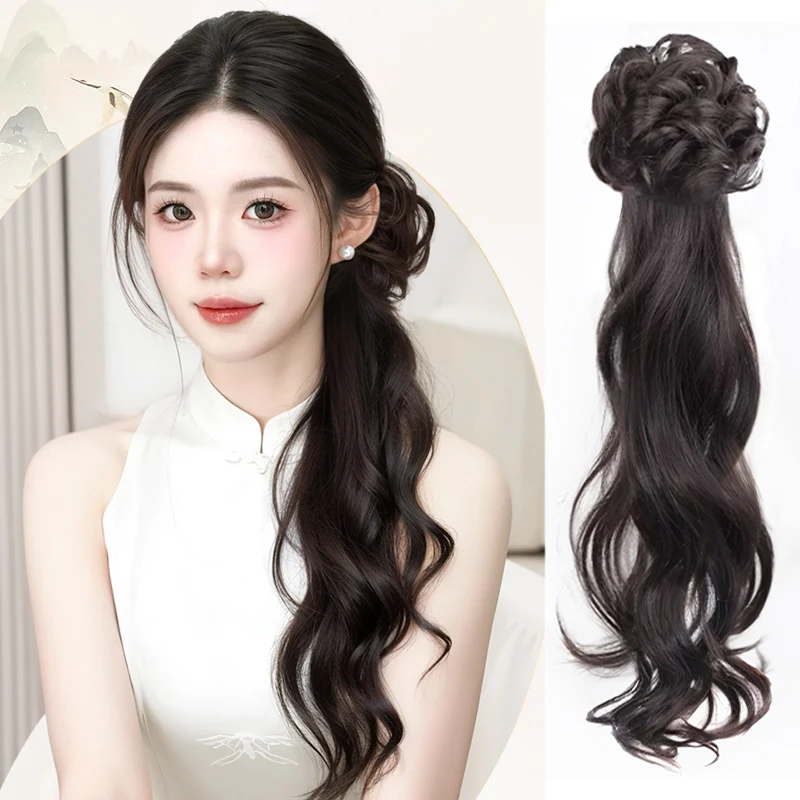 

Ma Tail New Chinese style Flower Bud Ma Tail Wig Braid Simulation Hair Grab Clip Side Ma Tail Wig