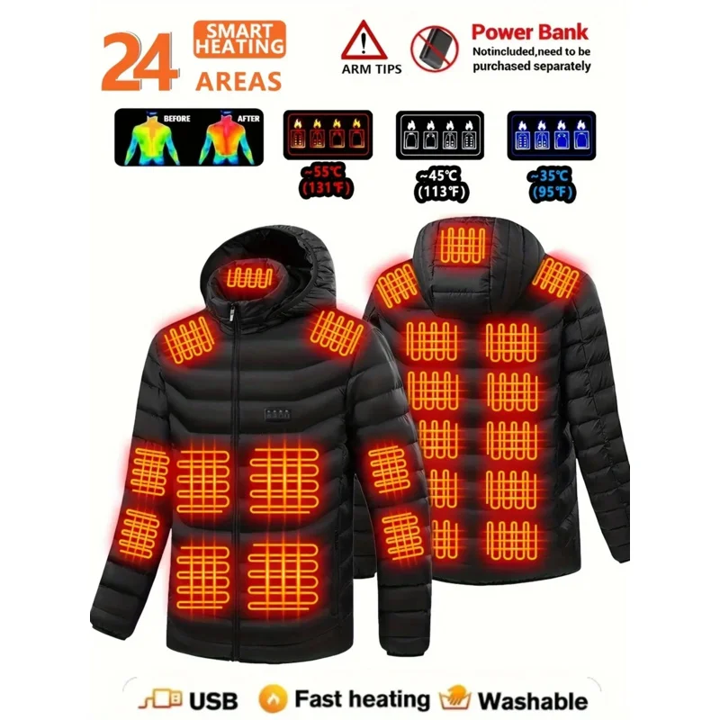 Giacca riscaldata elettrica da uomo, Isolamento termico ad alta efficienza, Tessuto non elastico, Adatto per lavoratori all'aperto
