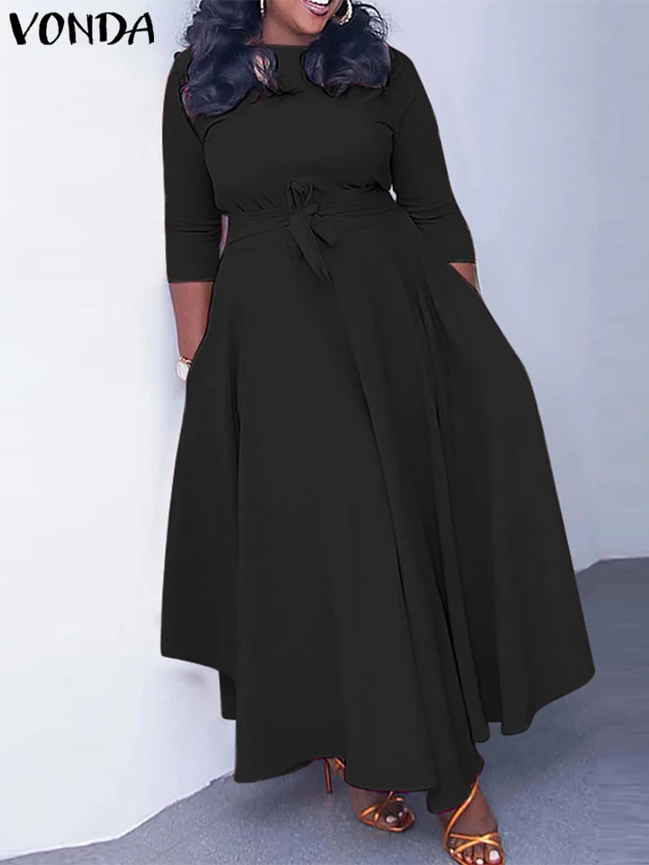 chinese dress ladies Plus Size 5XL VONDA Women Party Summer Long Maxi Dress Fashion Satin  Sundress Bohemian Round Neck 3/4 Bat Sleeve Vestidos Robe