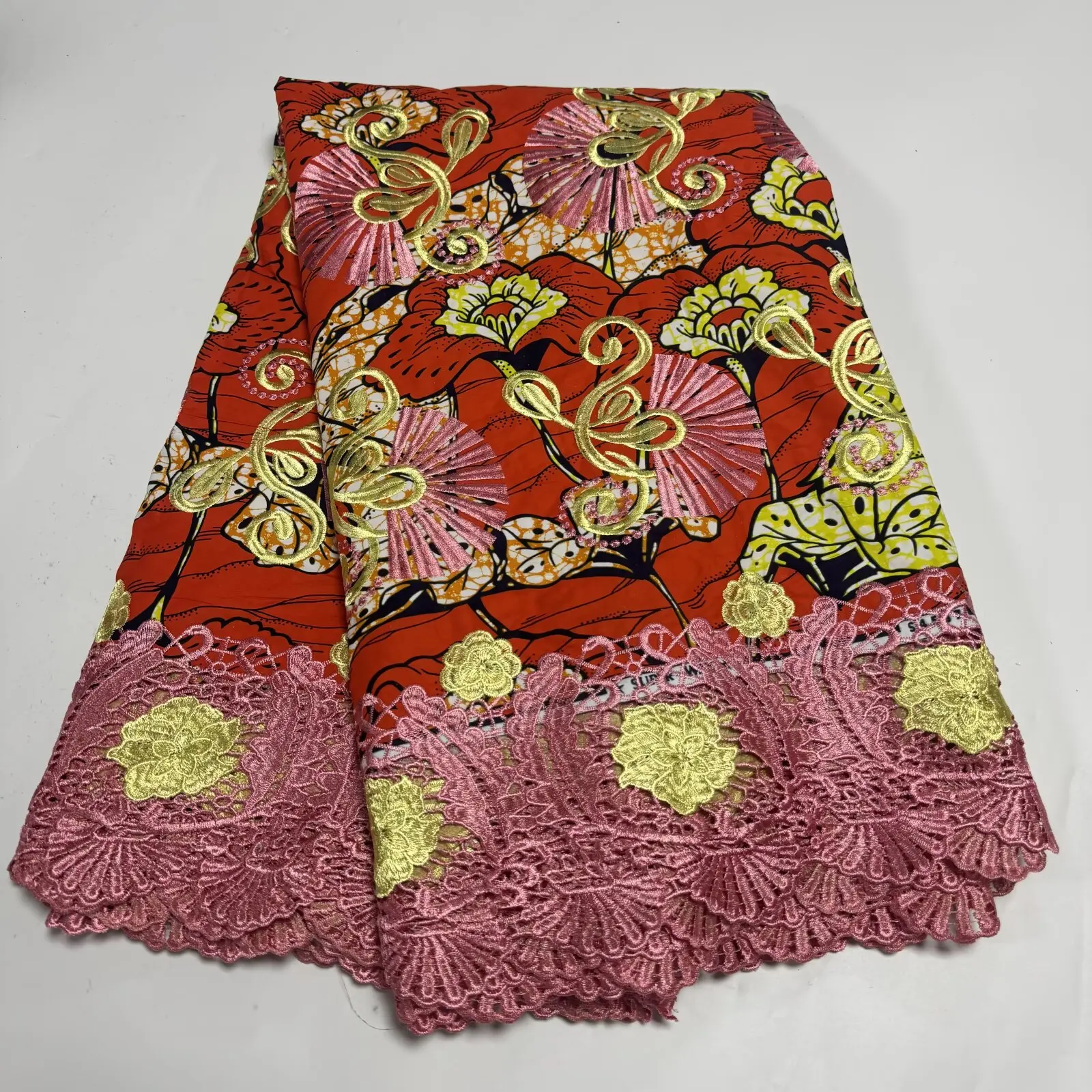 

2025 Новый дизайн, африканская восковая кружевная ткань хорошего качества, кружевная вышивка, восковая атласная кружевная ткань с принтом для женщин, материалы 6 ярдов