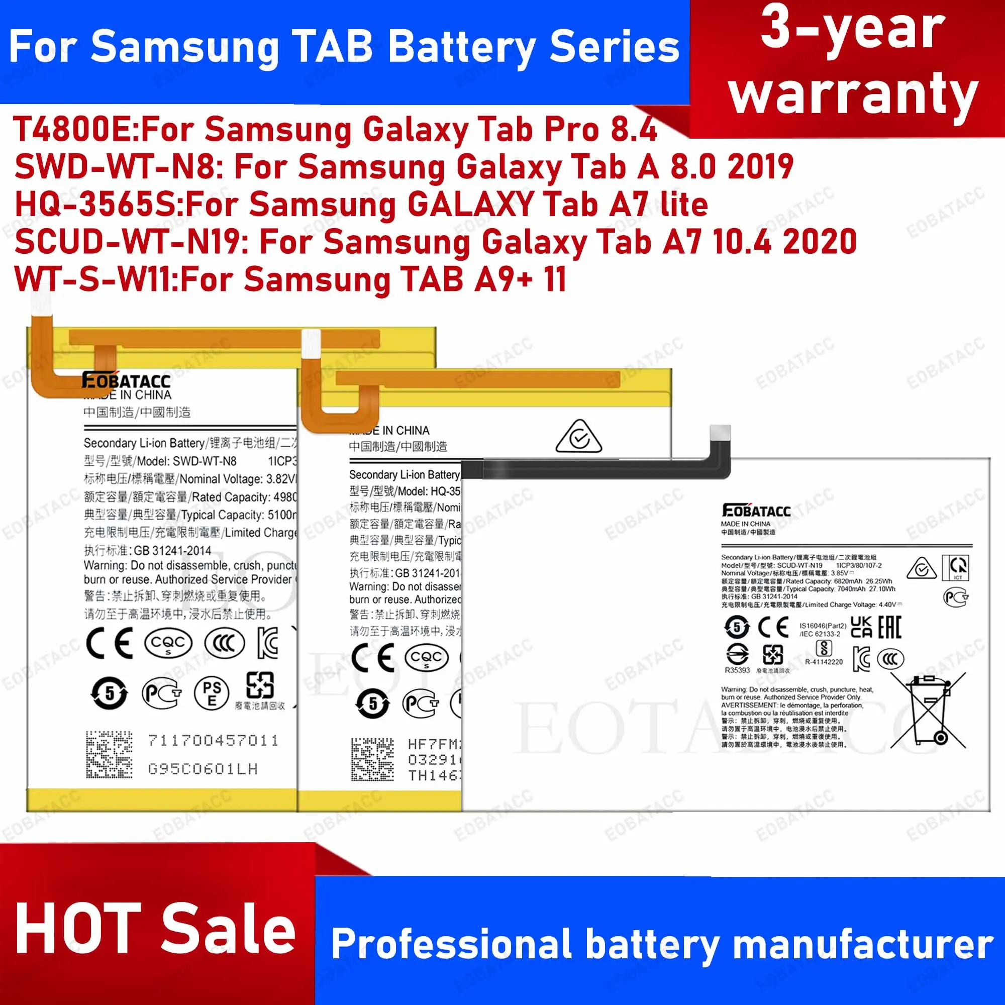 

2025 YEARS 100% New For Samsung Tab series Tab PRO 8.4/Tab A7 lite/Tab A9 2023 8.7/X110/X115 /TAB A9 plus attery + Free Tools