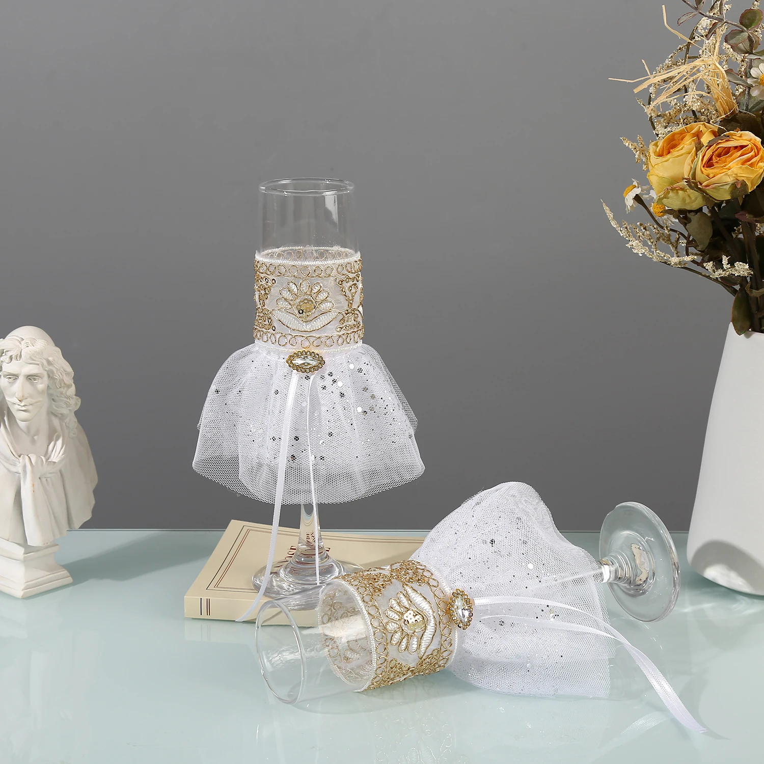 

Романтические бокалы для шампанского для свадебных торжеств, красивые декоративные винные фужеры для праздничных мероприятий