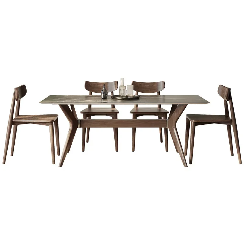 Slate dining table ash wood solid wood modern simple household small apartment rectangular Nordic table and chair combination