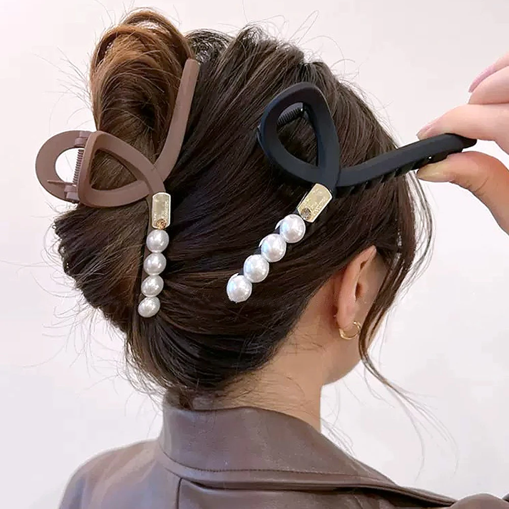 

13cm Oversize Cross Hair Claws Matte Pearl Shark Jaw Clip For Ponytail Holder Women Girls Summer Daily Headwear