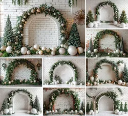 Mehofond Photography Background Winter Christmas White Brick Wall Arch Xmas Tree Kid Family Portrait Decor Backdrop Photo Studio