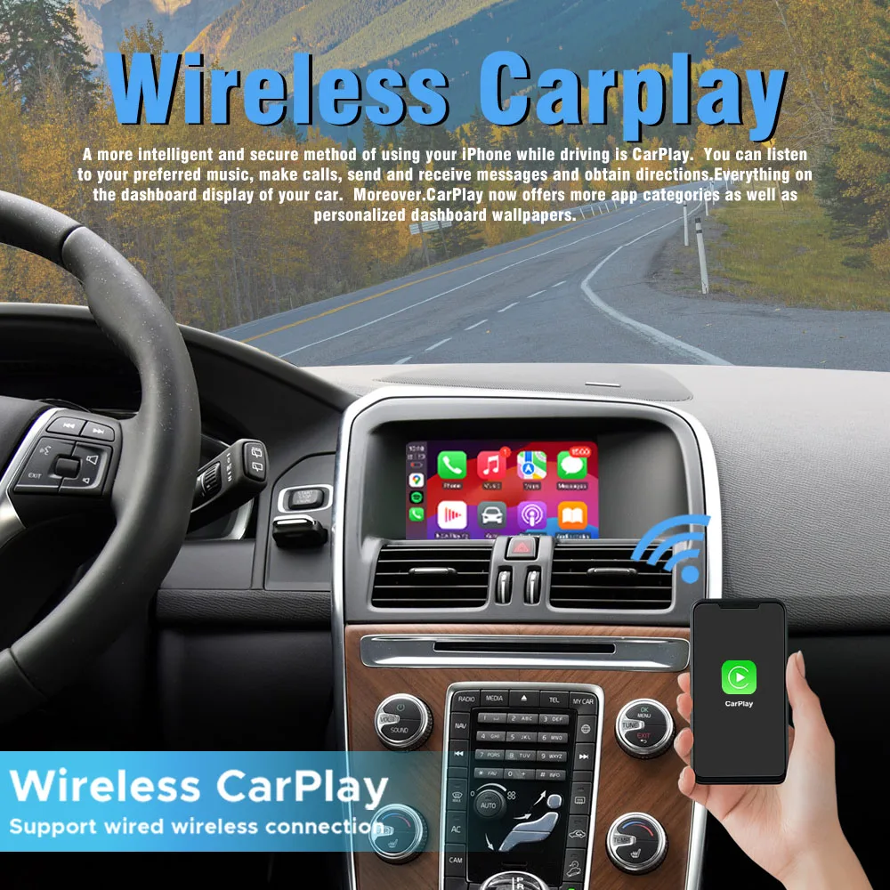 أبل لاسلكي CarPlay لفولفو XC60 V60 S60 2015-2019 يدعم أندرويد الملاحة التلقائية مرآة رابط عكس الكاميرا DSP التوصيل والتشغيل