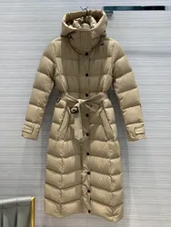 Women's Clothing High Quality Single Breasted Belt Accessories Hooded Down Jacket Winter New  NO.3