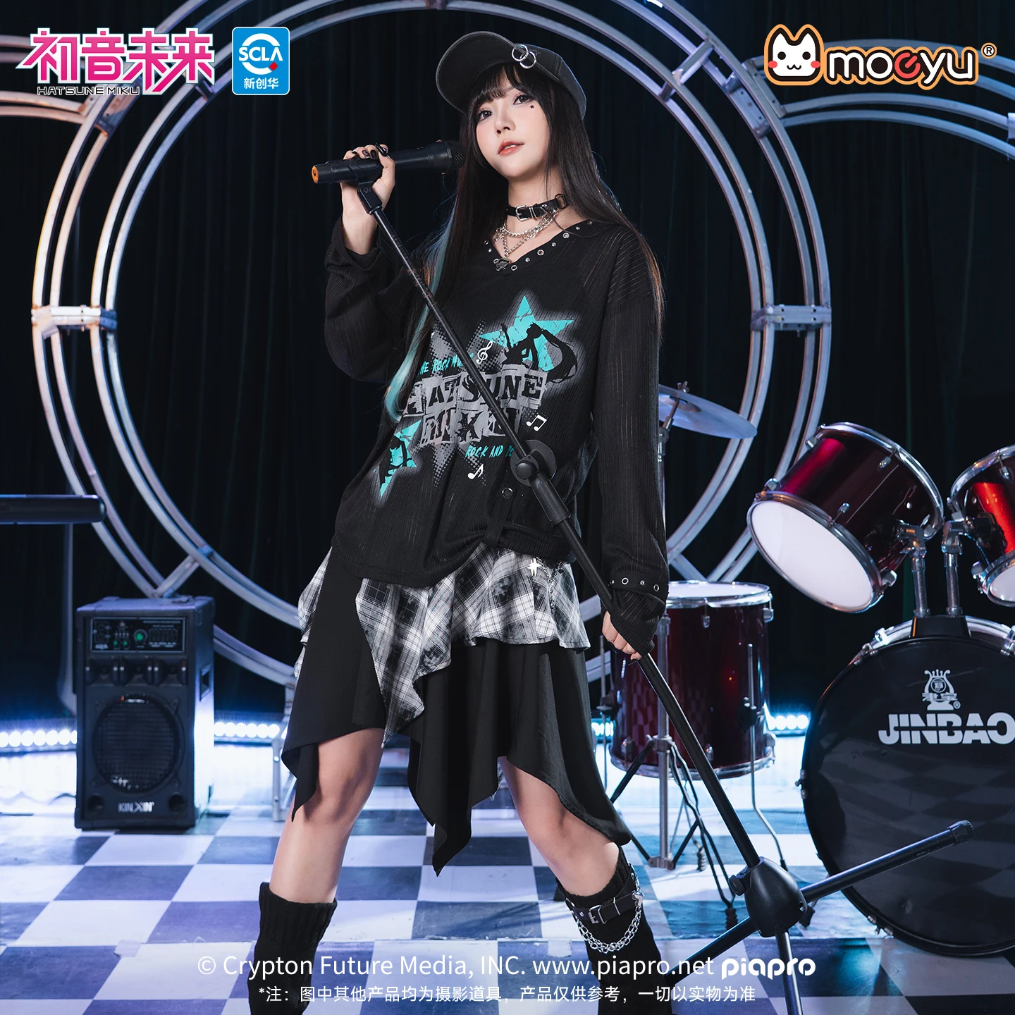 Original Moeyu Hatsune Miku Punk T-Shirt Women's t-Shirt Mesh Top Full Sleeve Tee Vocaloid Cosplay Summer Costume Anime Clothing