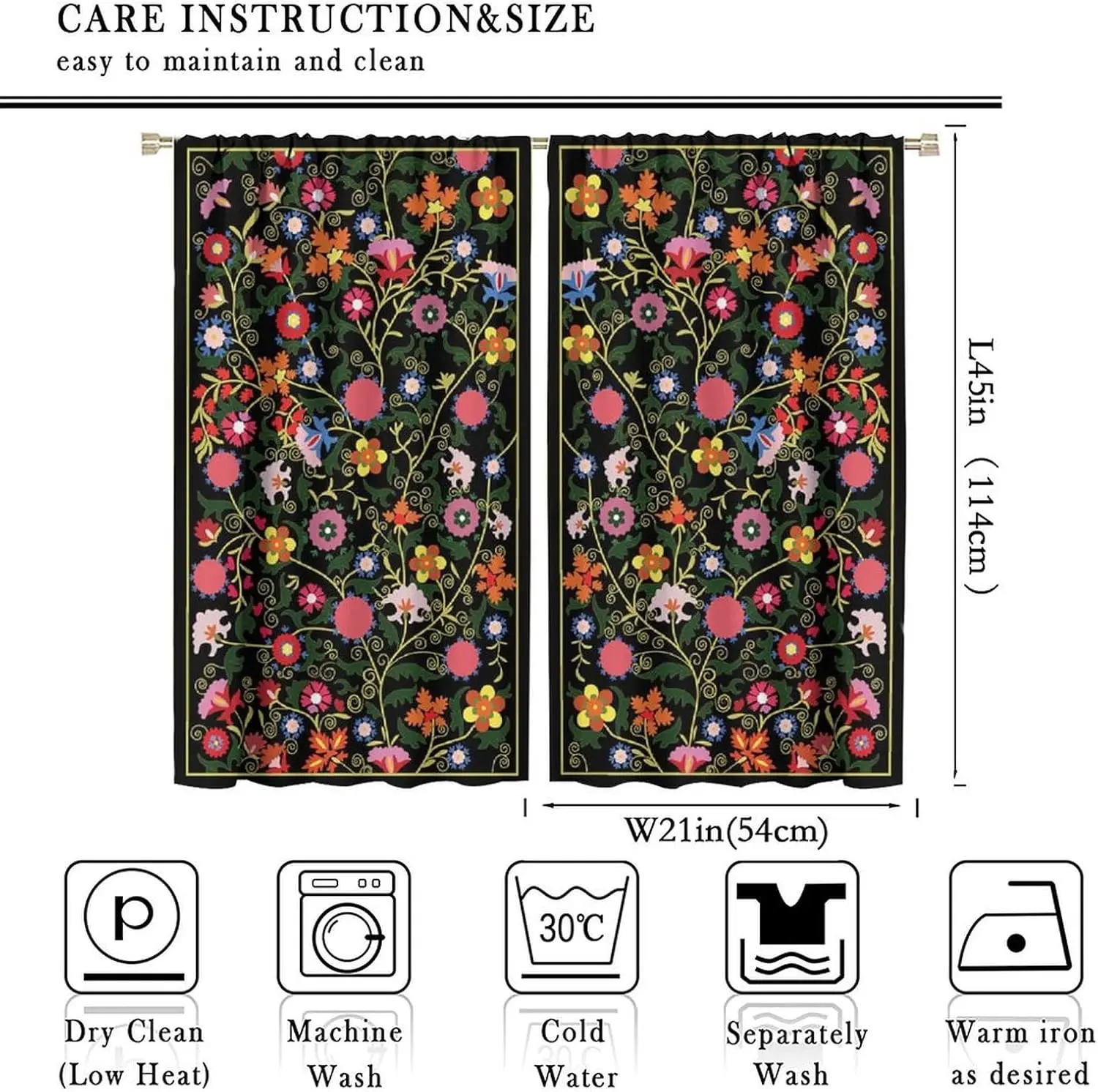 Retro Floral Curtains,Boho Rustic Colorful Floral William Morris Style Art Prints for Home Kitchen Livingroom Coffee Room Window