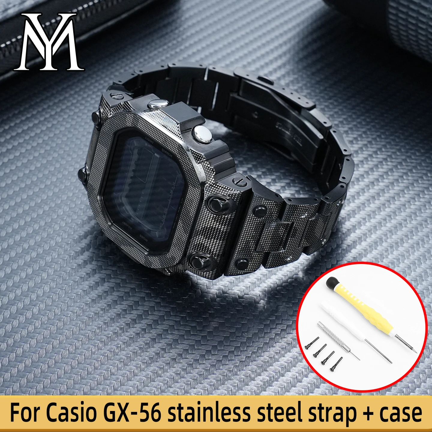 

For Casio GX-56 GX56 stainless steel strap and case, G-SHOCK gx56 men's stainless steel watch accessories + installation tool