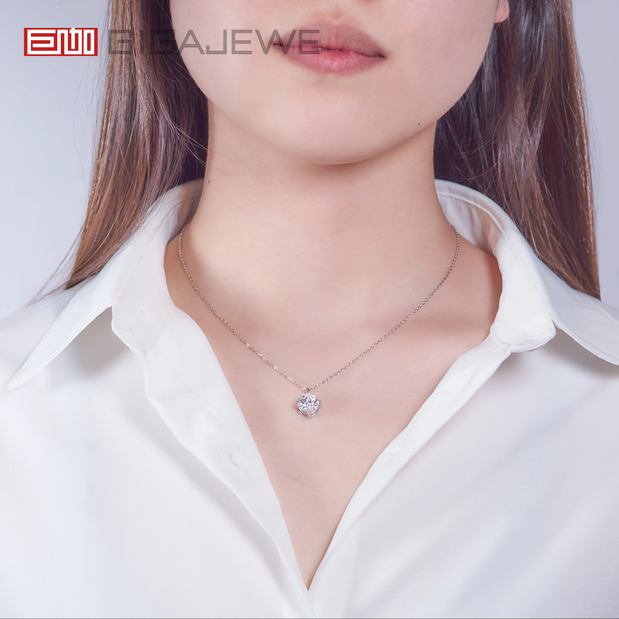 GIGAJEWE 3ct 9mm D Color Round Cut 18K White Gold Plated 925 Silver Moissanite Pendant Necklace Diamond Test Passed Woman Gift