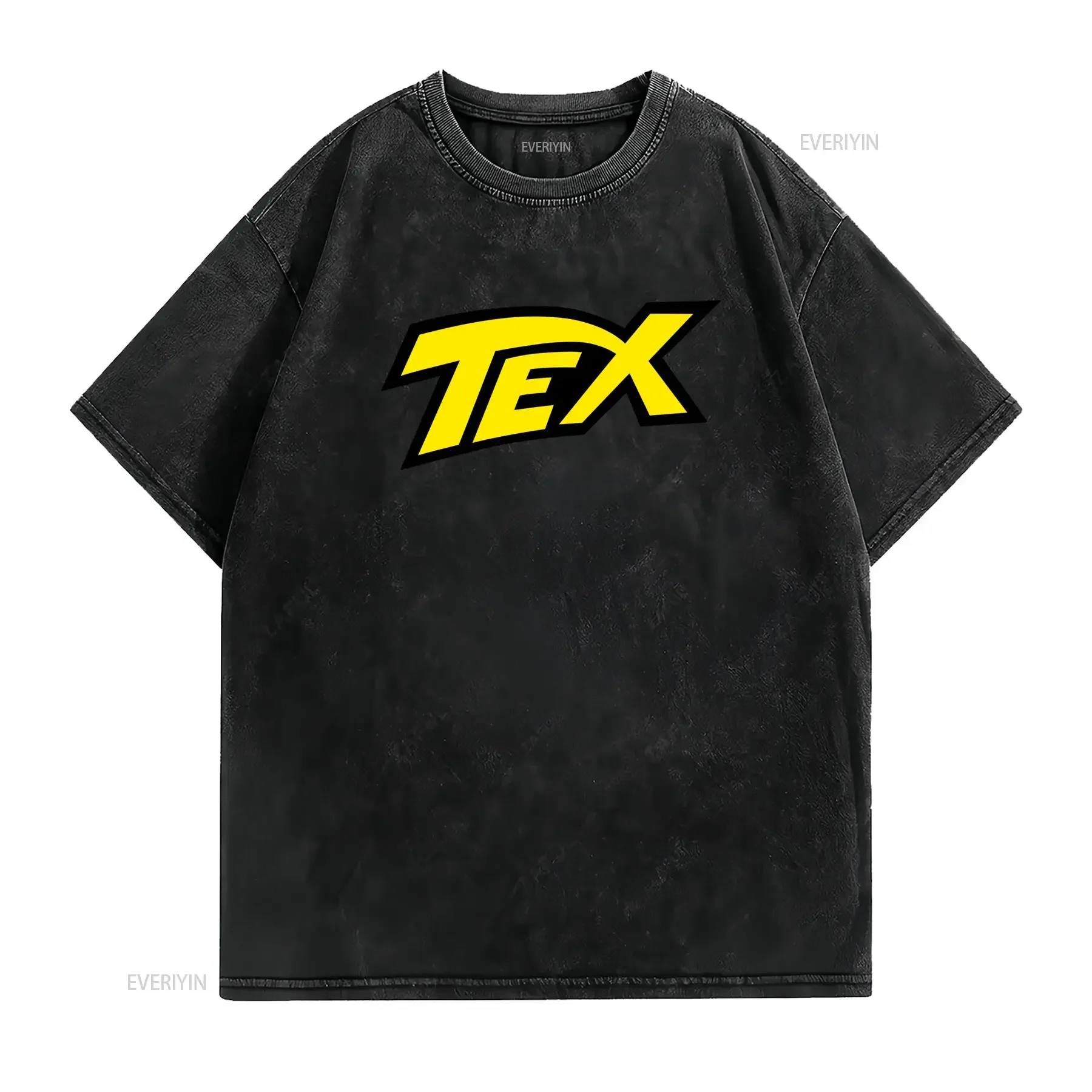T shirt da uomo Tex Willer Comics Nera con stampa geometrica gialla audace streetwear casual girocollo stile Harajuku estivo