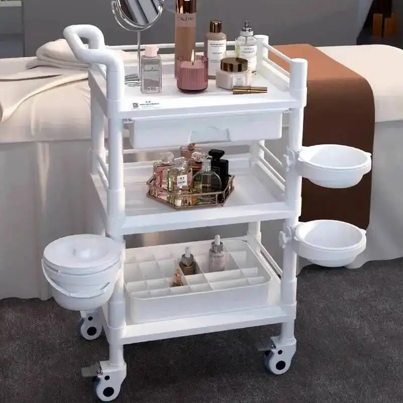 White Utility Trolley Beauty Salon Cosmetic Storage Portable Salon Trolley Auxiliary Carrito Auxiliar Salon Furniture MQ50TC