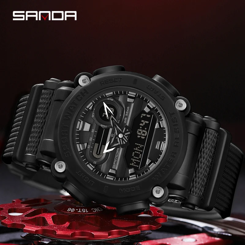 SANDA Fashion Sports Men\'s Watches Professional Clock Military Digital LED Army Man Watch Casual Electronics Wristwatches 3139