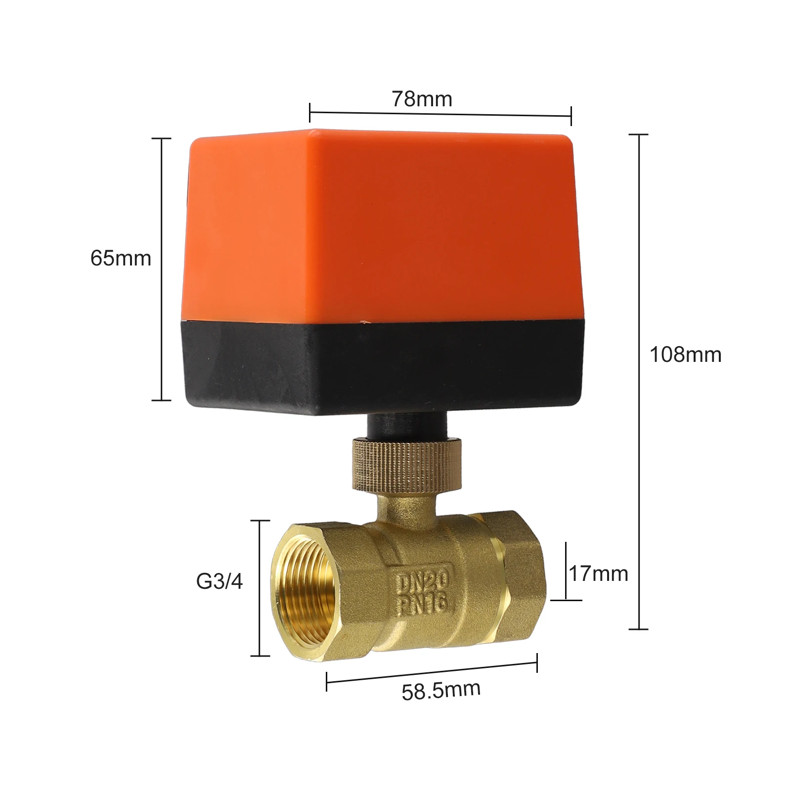 3-Wire Ball Valve Electric Ball Valve 1.3 Mpa Pressure Rating 15s Operating Time Brass Material Cold Hot Water Compatibility