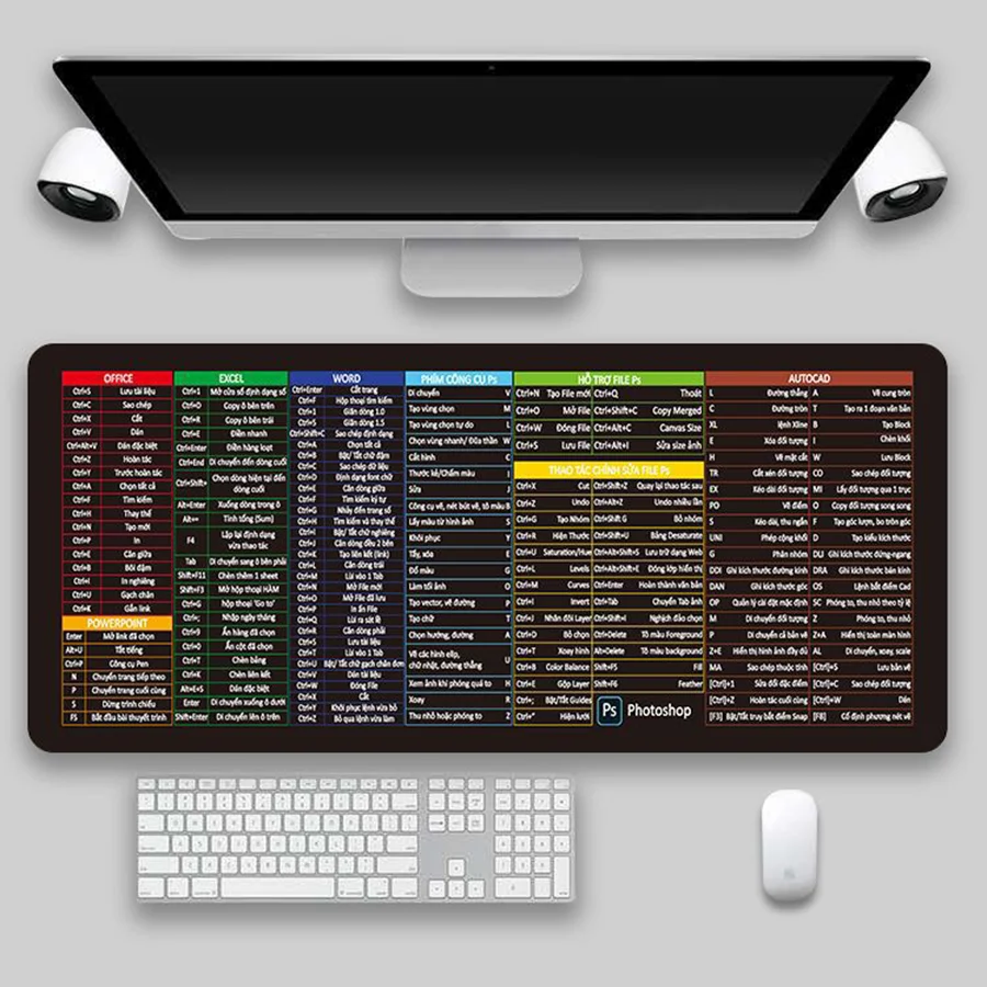 Office Mouse Pad Keyboard Shortcuts Mousepad 80*30cm  Rubber Non-slip Mousemat Russian English Vietnamese Version