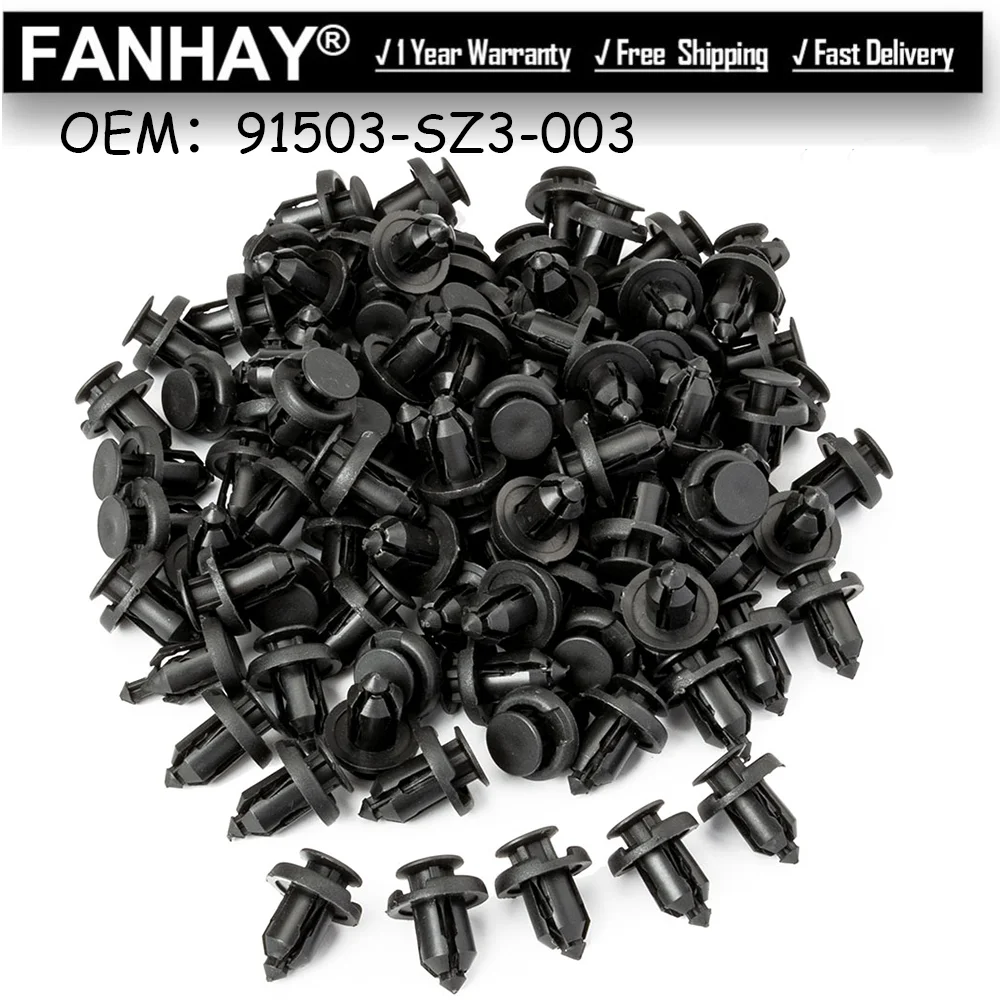 

100PCS 91503-SZ3-003 10mm Hole Fastener Bumper Clips Push Fender Flare Fastener For Honda For Acura Plastic Rivet Retainer Clips