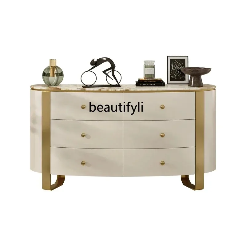 

ss8350 Italian light luxury chest, bedroom high-grade rock slab storage cabinet, high-grade stainle steel storage drawer cabinet