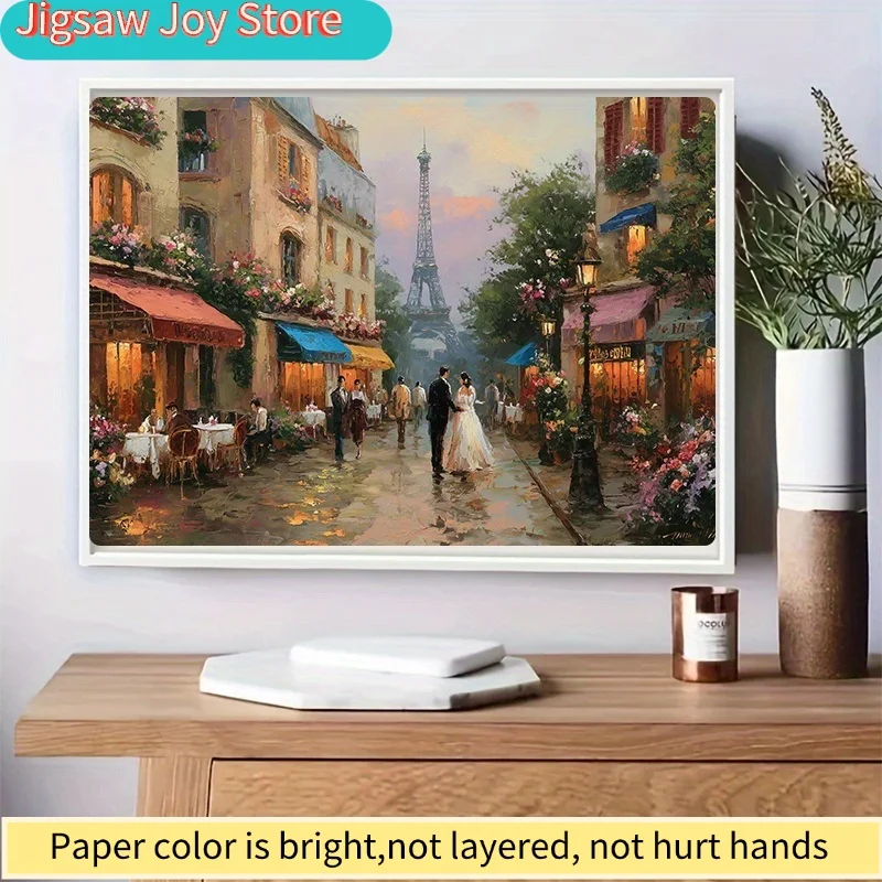 Caja de Rompecabezas de Papel Miniatura de la Torre Eiffel y Escena de Calle de París, 500 Piezas, 38x26cm (15x10.24in), Desafío para Adultos, Familiares y Amigos