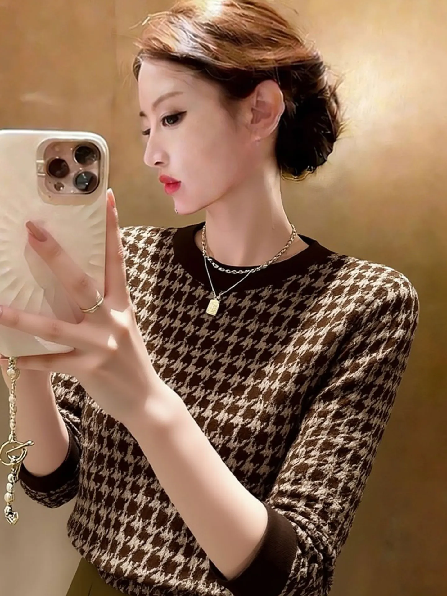 

Модный вязаный шерстяной топ с длинным рукавом и круглым вырезом, в стиле колор-блок, весна-осень, высокое качество, европейский бренд, для повседневной носки