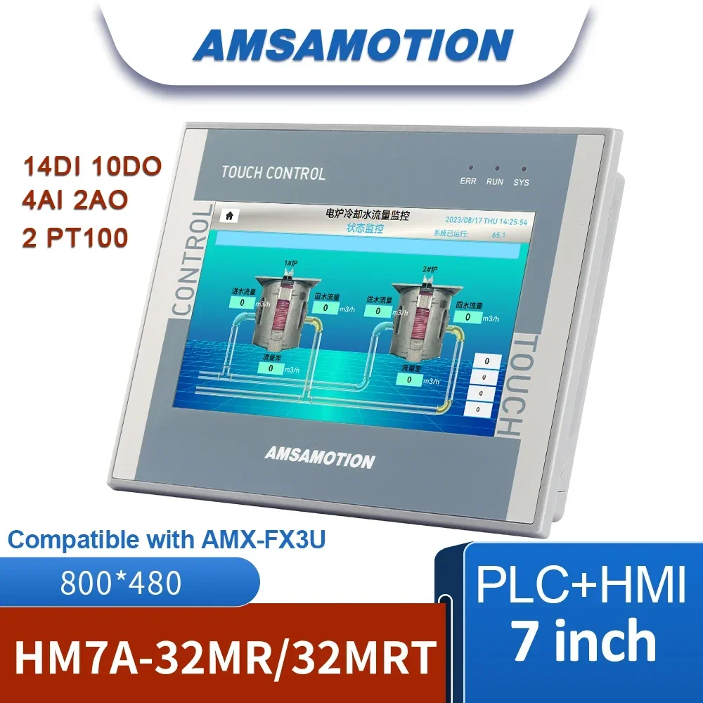 

AMSAMOTION 7'' Inch HMI PLC All-in-One Machine AMX-FX3U Controller Ethernet Monitor 16DI 16DO 4AI 2AO Touch Screen CNC GX