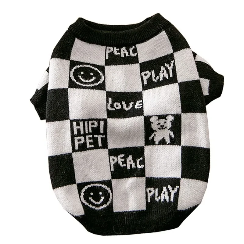 Dog Sweater Winter Puppy Clothes Warm Chessboard Cardigan Cat Sweater Pet Clothes French Bulldog Dachshund Pet Coat Jacket