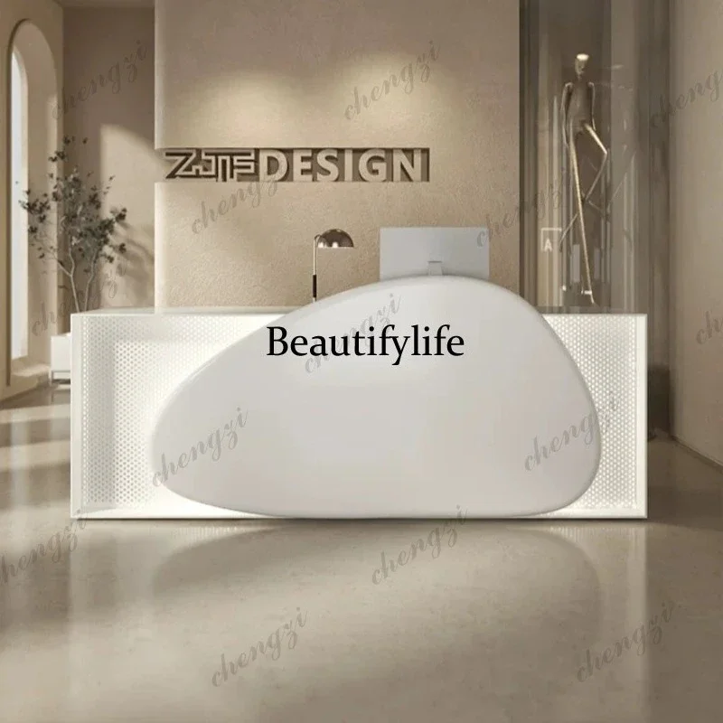 NQ52 Modern simple company office front desk reception desk paint creative with light checkout page service desk