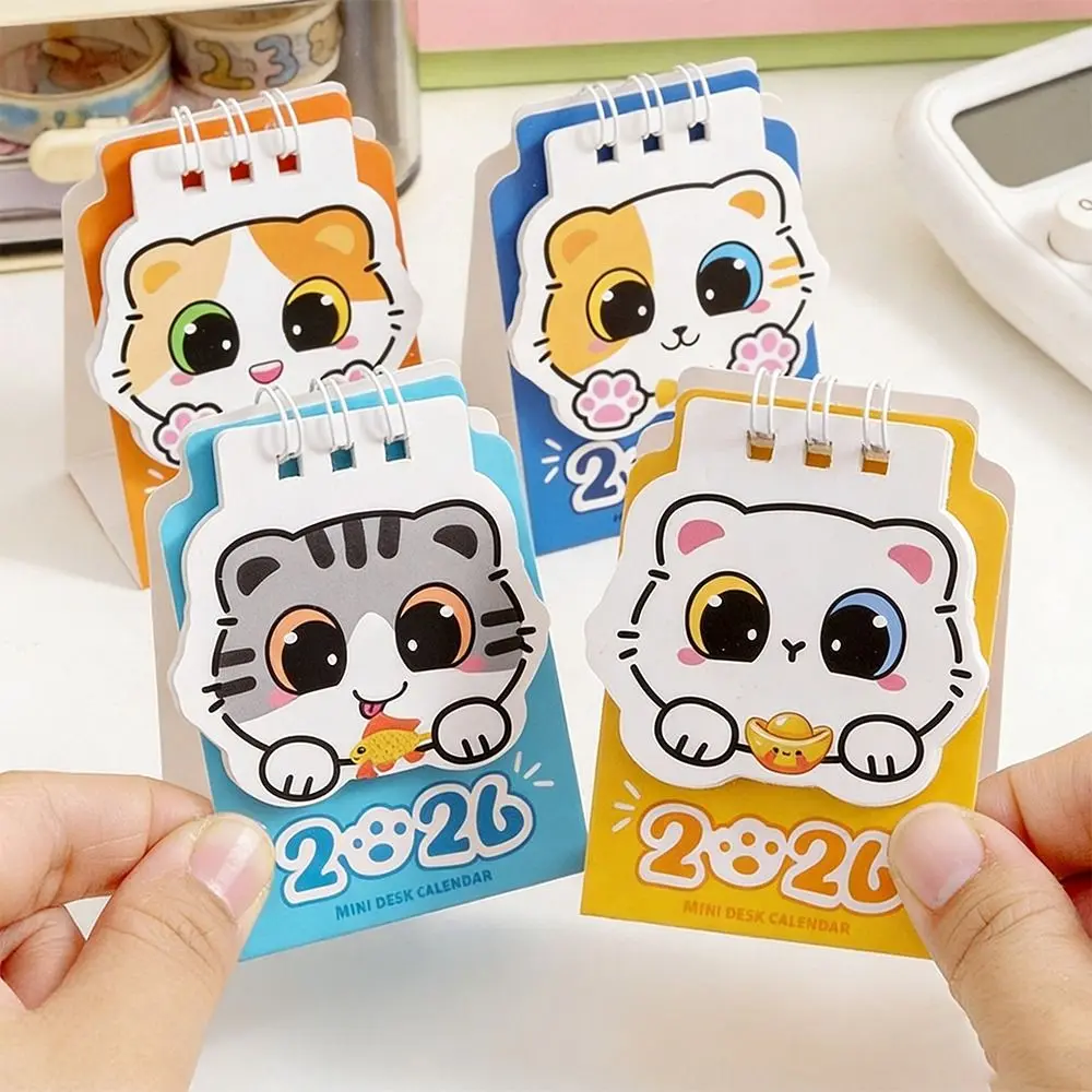 

New Mini 2026 Desk Calendar Portable Cartoon Cat Coil Calendar Schedule Mark Schedule Planner Office Desk Accessories
