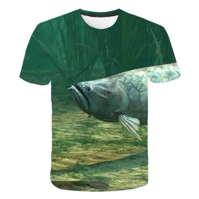 Herren 3D Big Bass Fish Fishing Print T-Shirt Outdoor Angeln Sport O-Ausschnitt Kurzarm Casual Sommer Streetwear T-Shirt – Detail 7