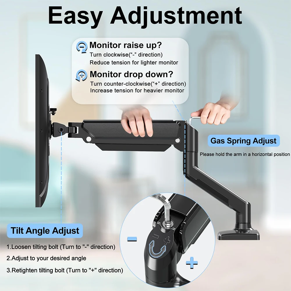 Monitor Stand for 13-32 inches Screens, Dual Monitor Mount Gas Spring, Dual Monitor Arm Full Motion Adjustable