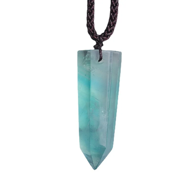 Original Stone Green Fluorite Pendulum Pendant Necklace Divination Faceted Single Pointed Crystal Column