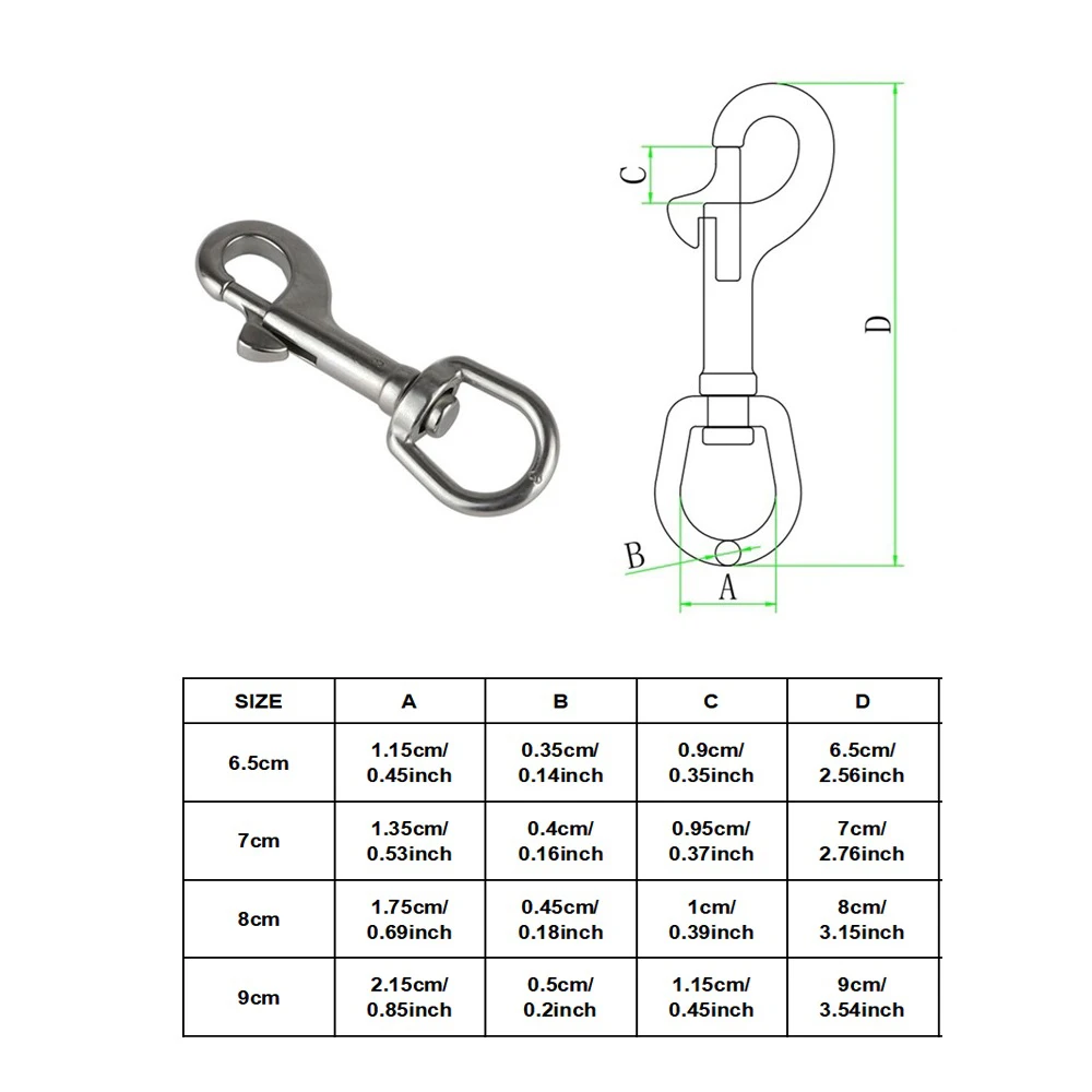 5 Pieces Oval Single End Swivel Eye Bolt Snap Hook Marine Grade Stainless Steel 65mm 72mm 82mm 91mm For Dog Leash Sucba Diving