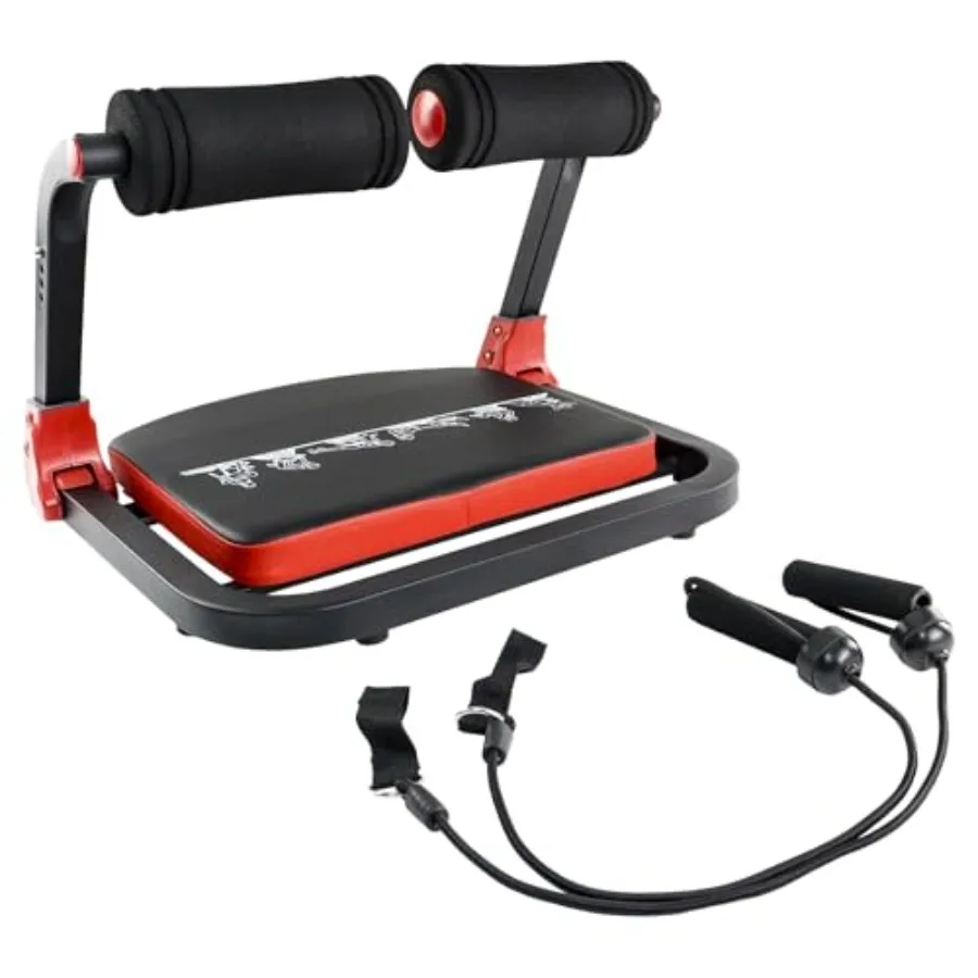Home ab workout equipment: steel frame ab crunch machine with 4-level resistance bands black color 330 lbs weight capacity