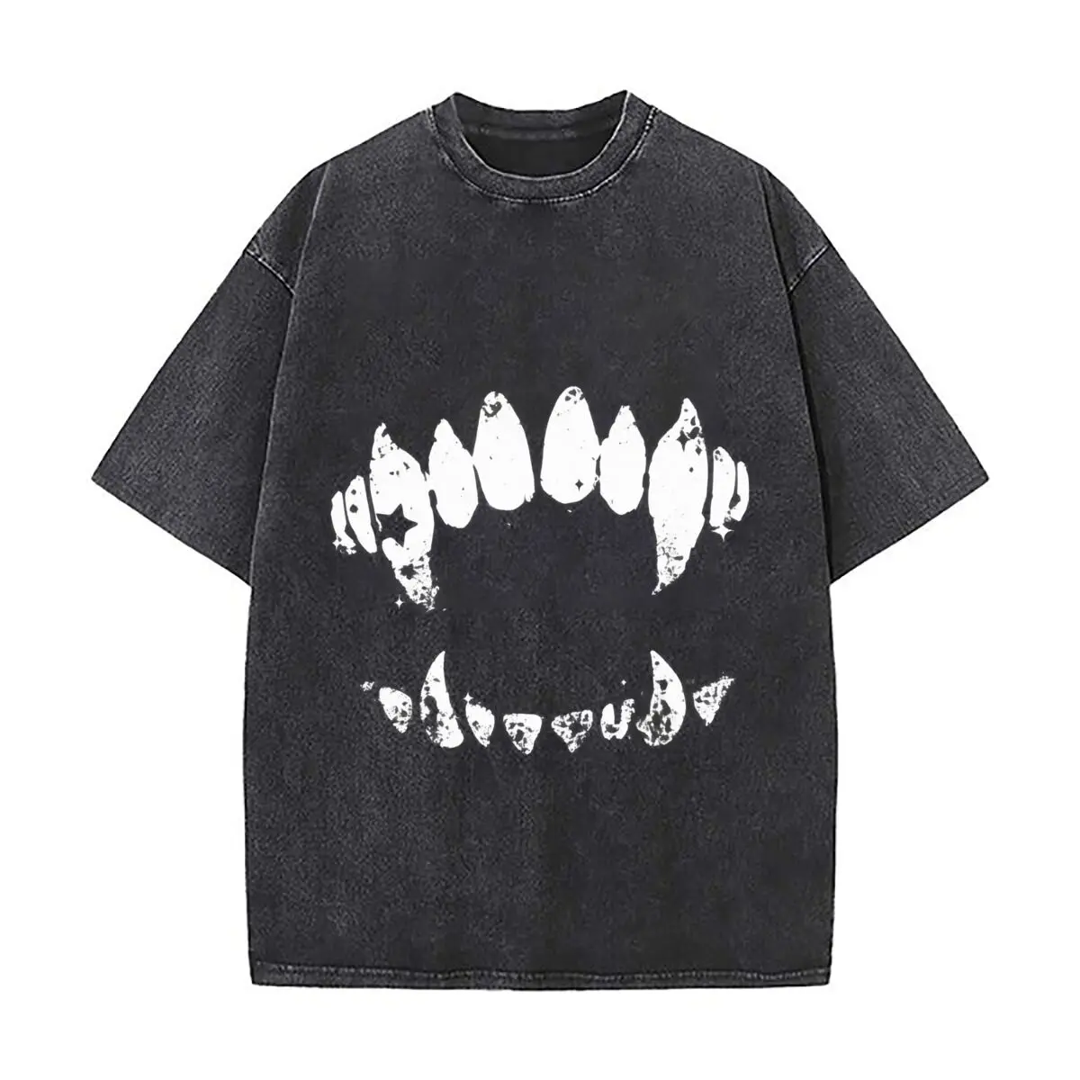 2026 Funny Teeth Grin Graphic Design Distressed Vintage Oversized Streetwear Tops for Coffee Dates