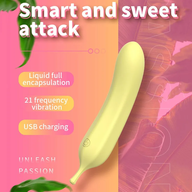 Banana Vibrator Simulates 21 Modes Of Fruit Vaginal Plug Clitoral Nipple Stimulator Liquid Silicone Soft Waterproof USB Charging