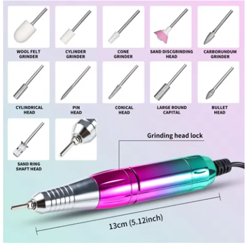 45000 دورة في الدقيقة الكهربائية مسمار الحفر آلة تلميع الأظافر منخفضة الضوضاء آلة تلميع الأظافر ملف مجموعة مناسبة لصالونات الأظافر المنزلية