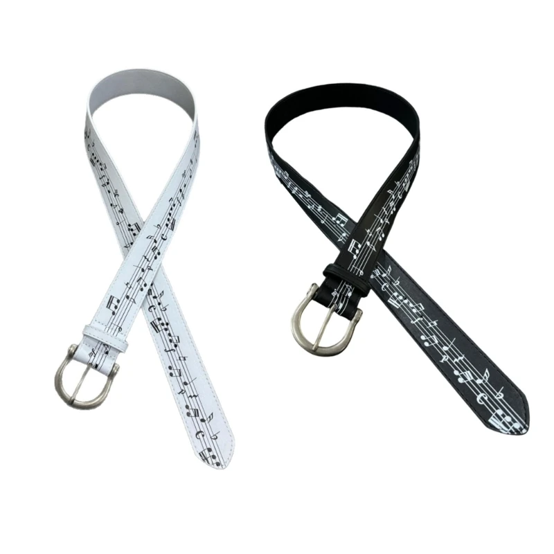 X5XA Music Staff Print Fashion Belt for Men and Women, Flexible PU Strap with Metal Pin Clasp for Jeans and Casual Trousers