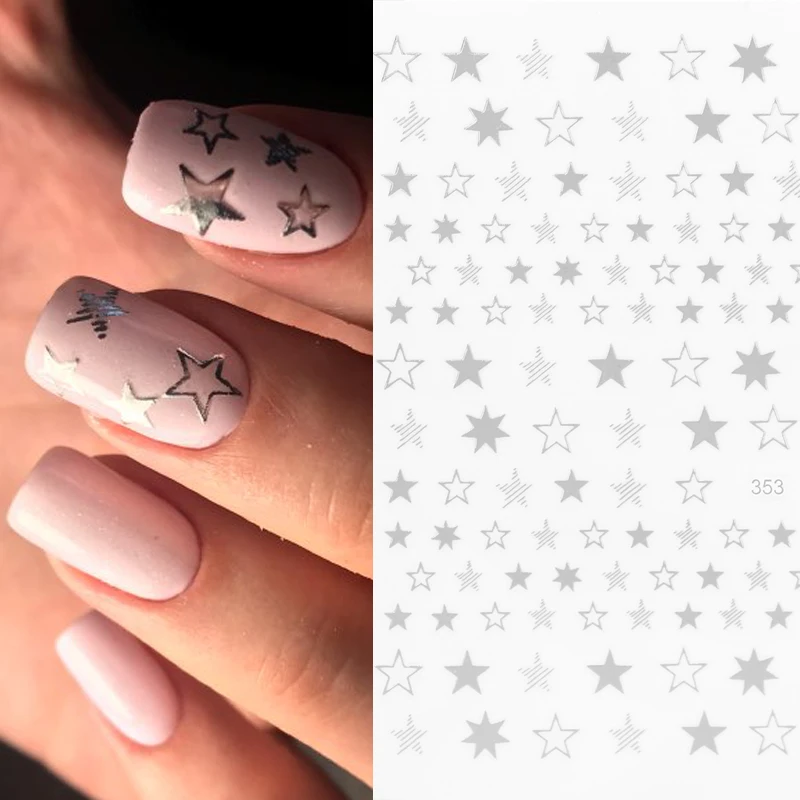 1 pçs estrelas geometria 3d unhas adesivo preto branco ouro prata transferência de água decalques decorações da arte do prego diy dicas manicure slider