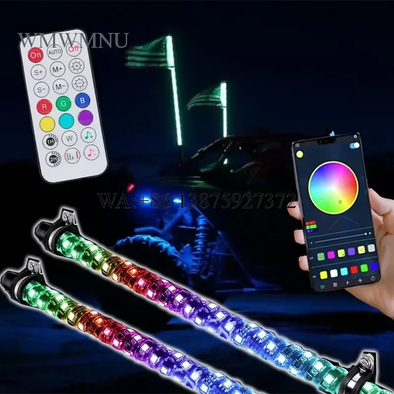 Wmwmnu for ATV UTV LED Lighted Antenna Remote APP Control 1FT 2FT 3FT Dancing RGB Chase Safety Flagpole Fat Whip Lights